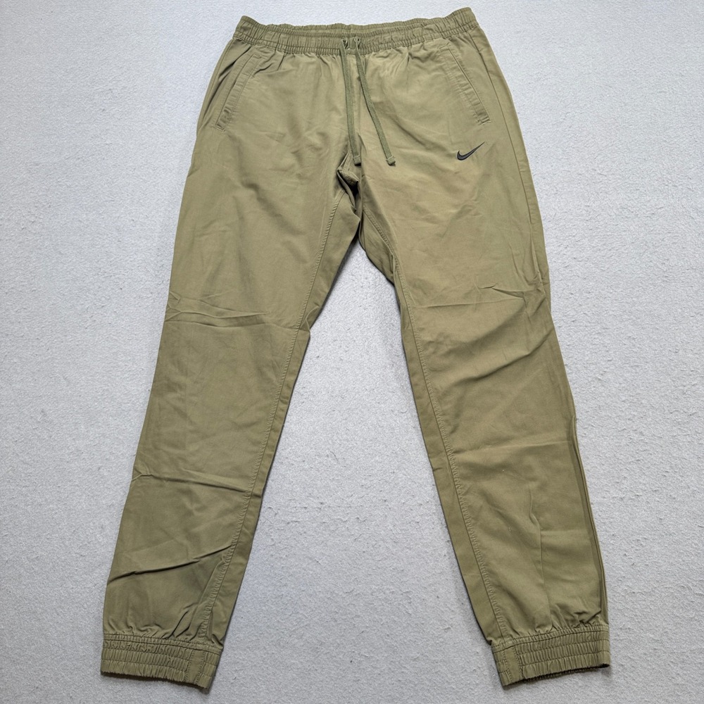 Nike Sweatpants Men's Large Olive Green Woven Elastic Waist Athletic Sportswear